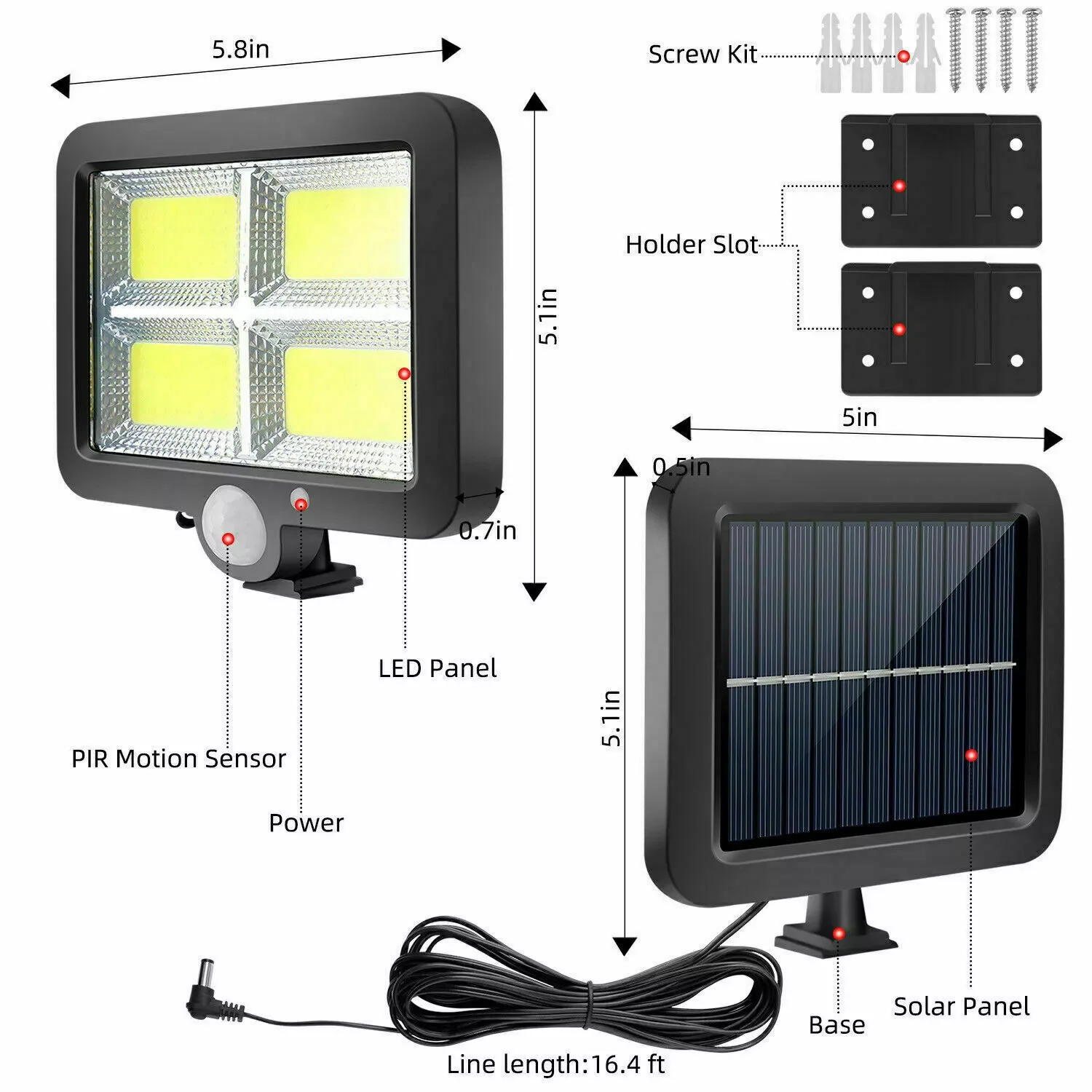 Lampu taman, 128 COB LED Solar PIR Sensor gerak lampu dinding lampu luar ruangan taman halaman