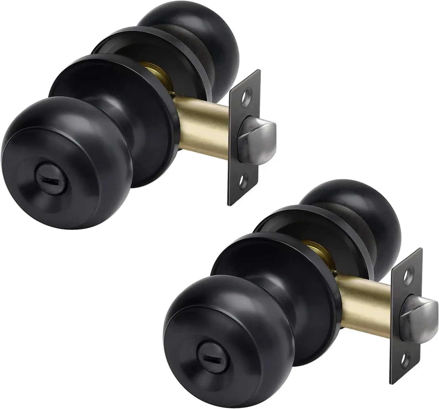 

2 Pack Keyless Privacy Door Knobs for Bedroom & Bathroom, Stainless Steel Round Ball Handle, Matte Black