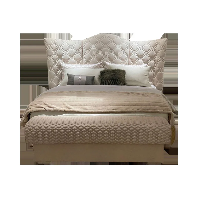 

Luxury, matte, genuine leather, double bed, Italian, minimalist, modern, light luxury, high back