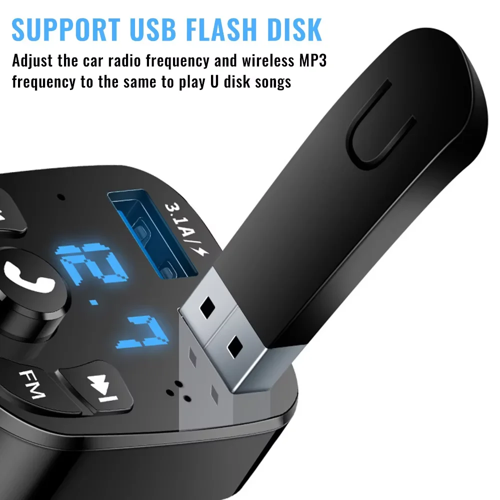 2026 New Bluetooth 5.0 Aux Handsfree Wireless Car Kit Dual Usb Car Charger Auto Radio Fm Modulator Mp3 Player Adapter image 4