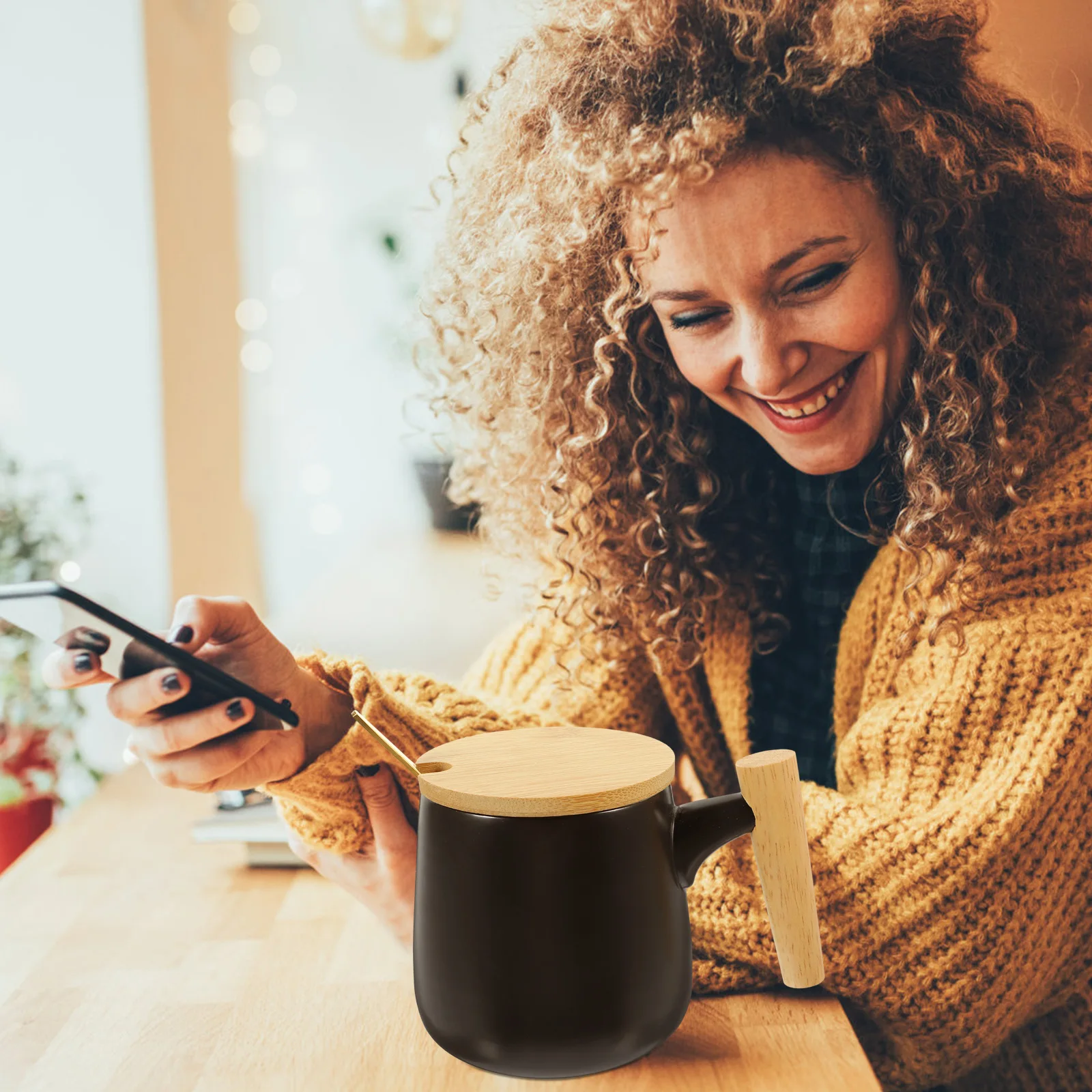 

Cool Mugs Ceramic Cup Set Wooden H High Capacity Large Water Mug Travel Coffee Tea Lid Home Office Party Use