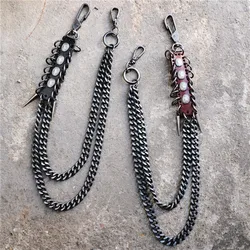 Men Black Visual Heavy Rock Metal Hip Hop Pants Wallet Keychain Star Shape Pendant Metal Link Waist Chain Punk Jean Chain