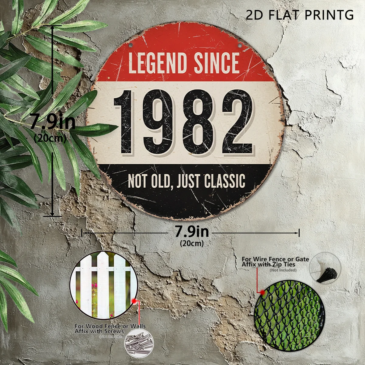 7.87x7.87 Inch Legend Since 1982 Not Old Just Classic 2D flat Round Metal Tin Sign Vintage Birthday Wall Plaque For Garage Home