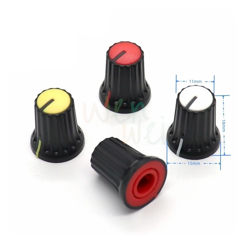 20PCS 15*18MM two-color Knob Cap half-shaft Potentiometer Sound card/audio Power Amplifier Adjustment Switch Cap D Axis 6mm