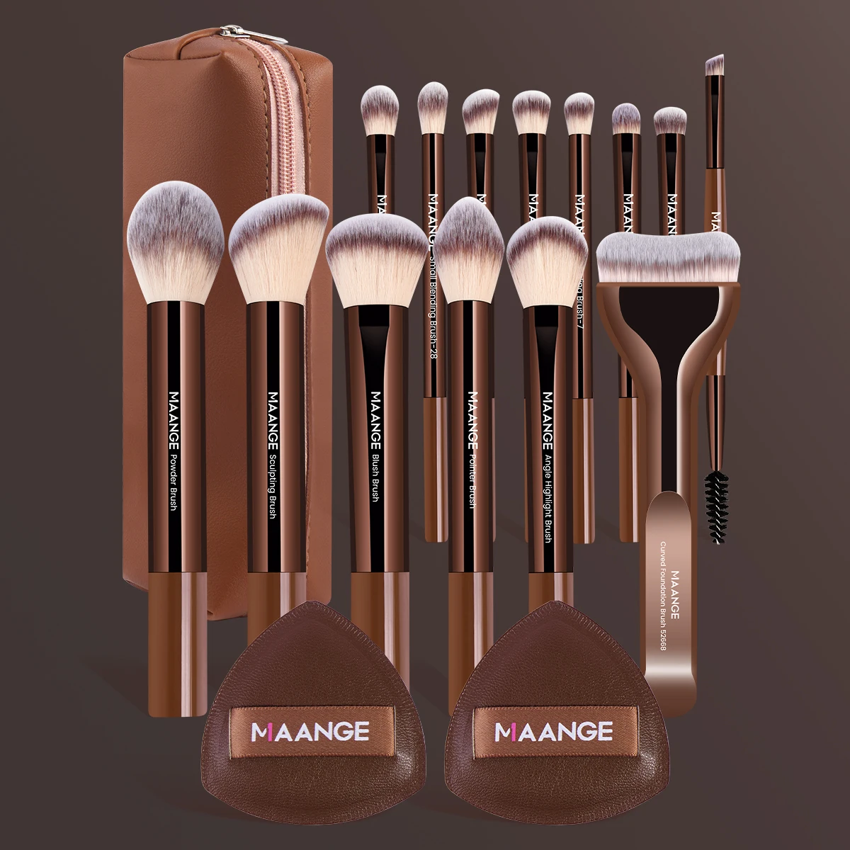 

MAANGE 14pcs Makeup Brushes with 2pcs Air Cushion Makeup Puffs Foundation Brush Powder Blusher Brush Eye Brushes Holiday Gift