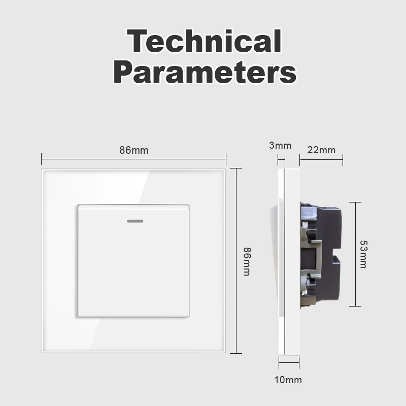 JHJCH - 1 Gang 1/2 Way Stair Switch, Tempered Glass Panel, Rocker Light Switch, On / Off Switch, Toggle Wall Switch