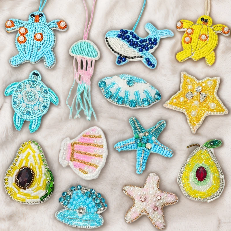 Starfish Shell Beaded Patch Sequin Rhinestones Turtle Fruit Pearls Tassels DIY for Embellishing Bag Clothing Lanyard Bag Charm