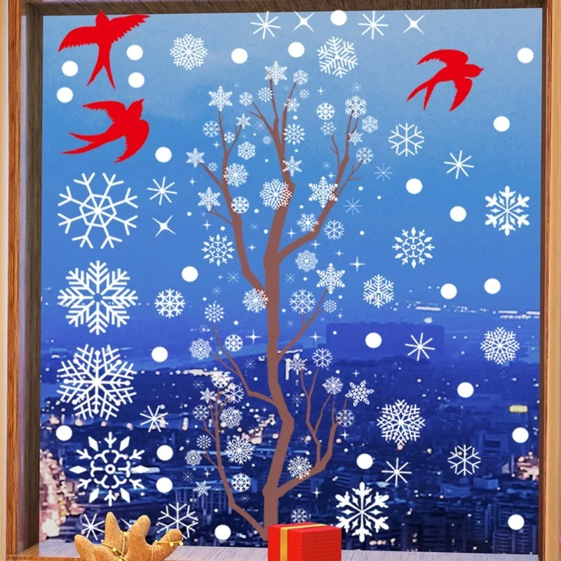 1/4pcs Christmas Decor Window Sticker Reusable Snowflake Snowman Static Decals Glass Wall Door Sticker New Year Xmas Home Decor