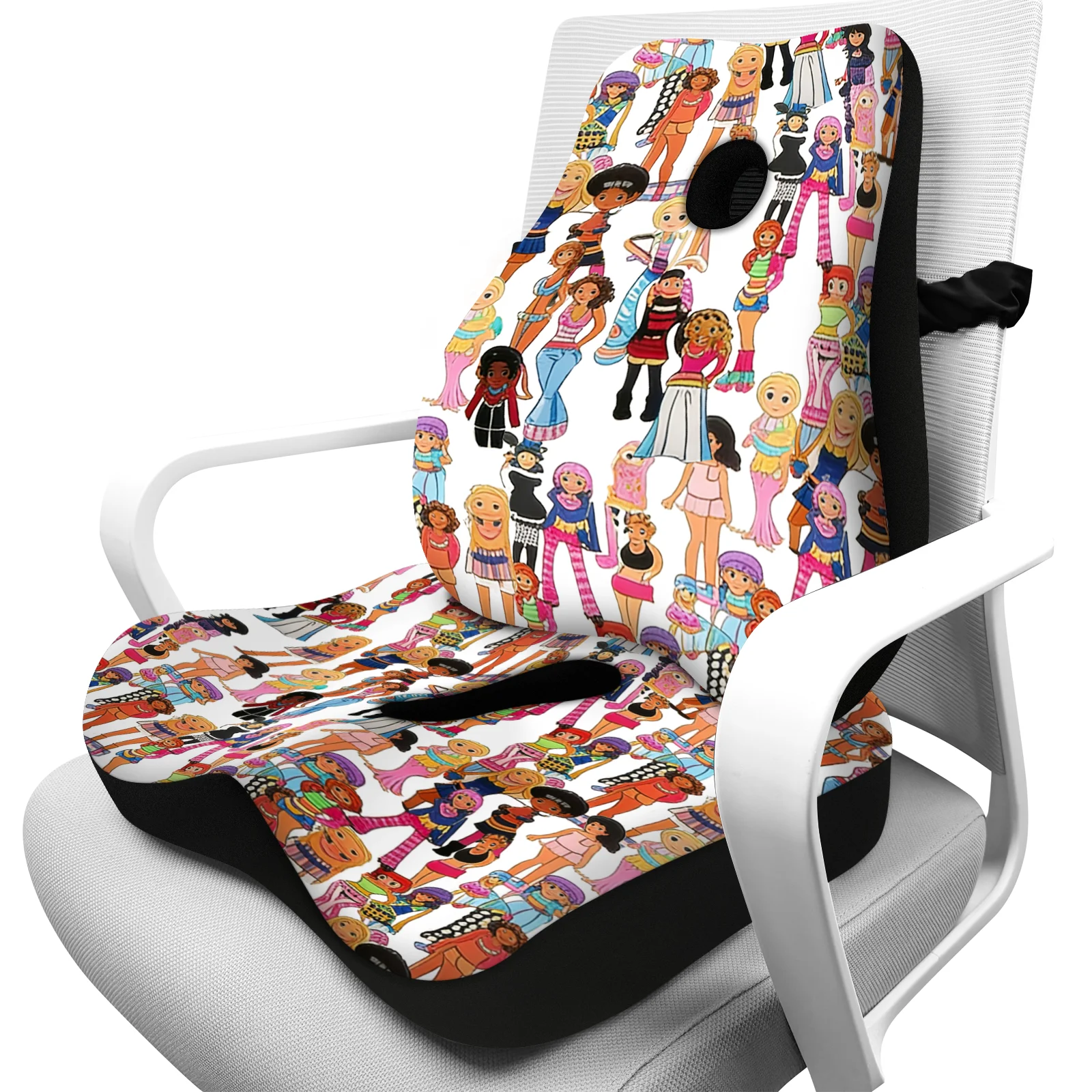 Printed Memory Foam Seat Cushion and Lumbar Support Pillow, Ergonomic Orthopedic Coccyx Cushion for Tailbone Pressure Relief, Comfort Seat Pad for Office Chair, Car, Gaming Chair