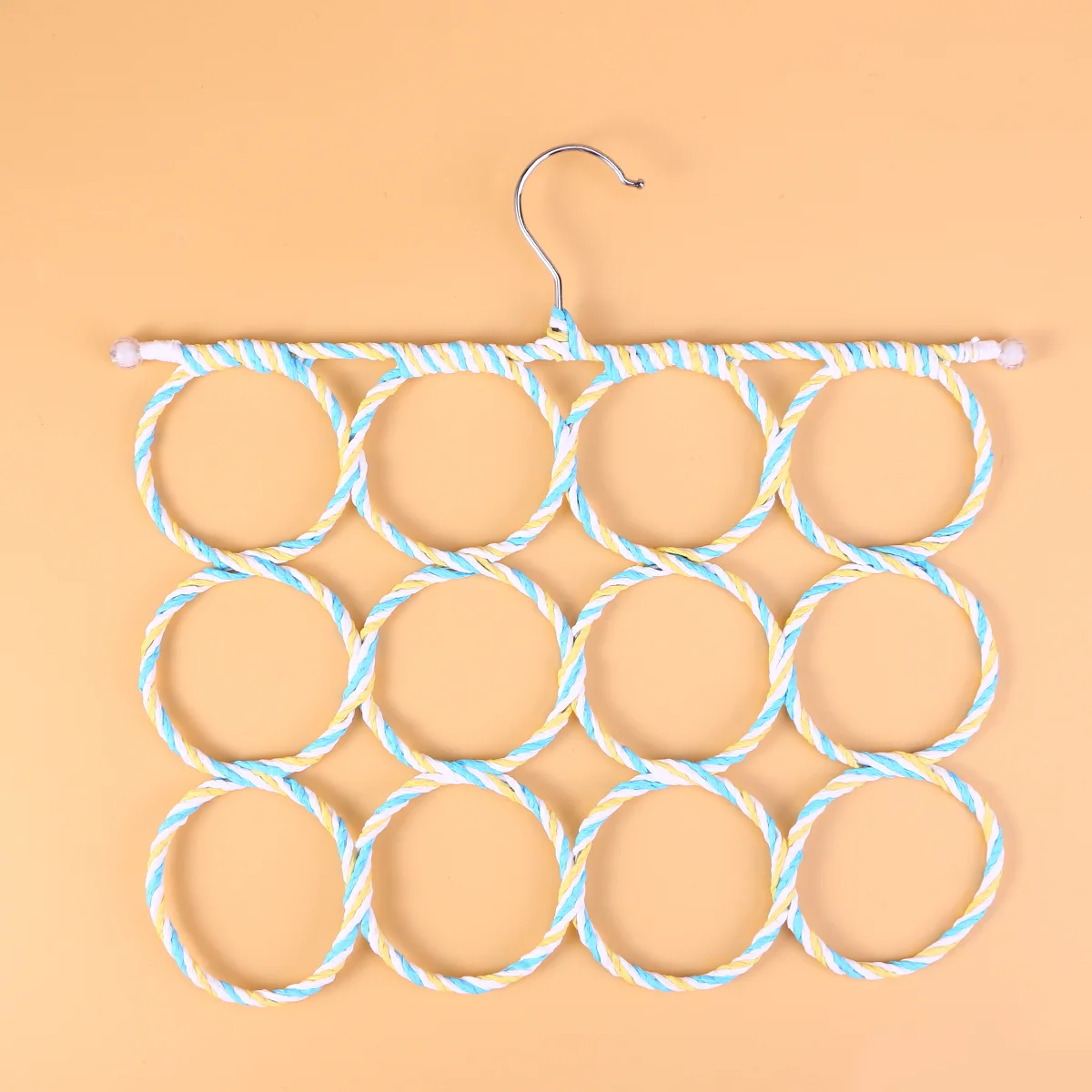 Novelty Foldable 12-Ring Eco-friendly Paper Rattan Scarf Hanger Towel Tie Holder Rack (Random Color)