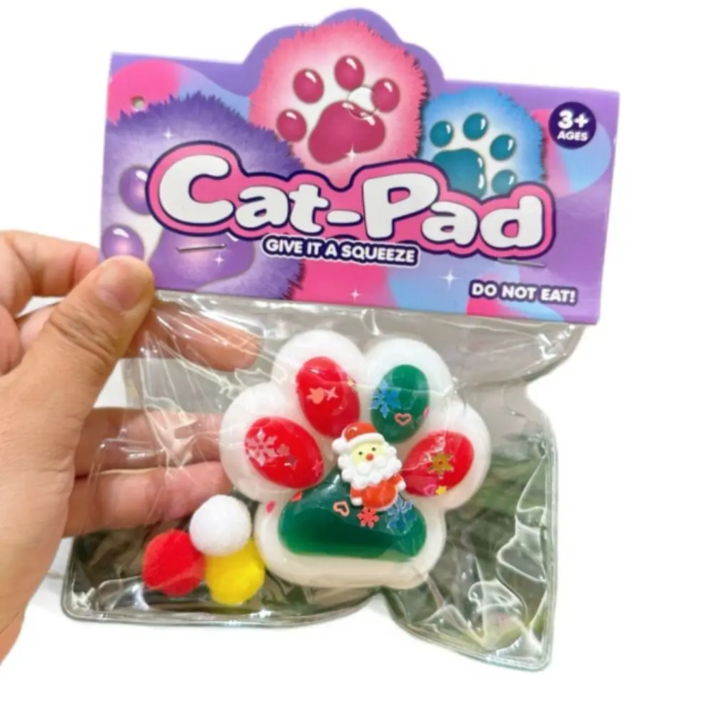 Kneading Christmas Cat Paw Squeeze Toys Silicone Slow Rebound Cartoon Cat Claw Toy Colorful Handmade Cat Paw Pinch Toy