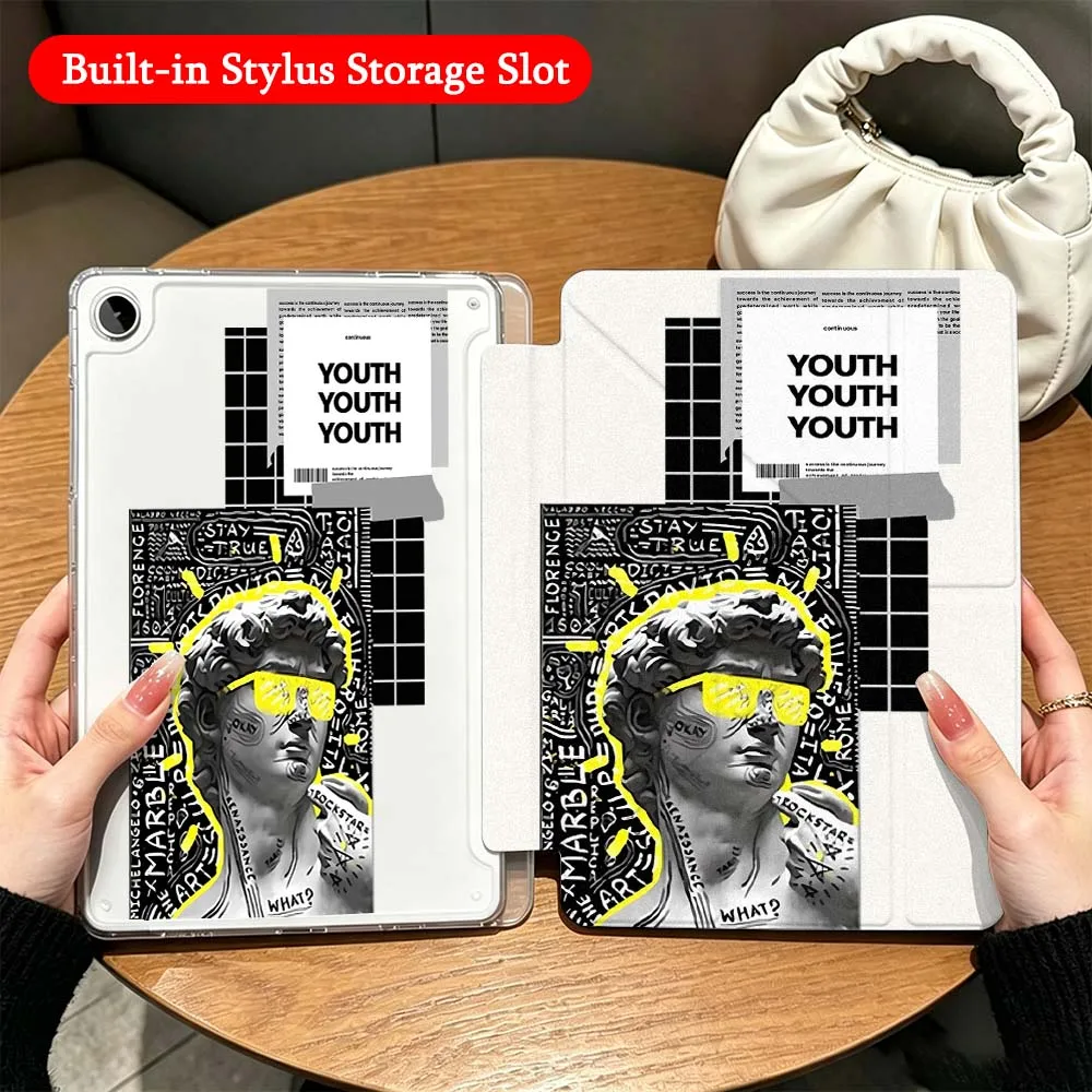 Greek Statue Collage For Samsung Galaxy Tab A9 A8 A11 S6 S7 S8 S9 S10 FE Plus Lite Transparent Y-Shaped Folding Tablet Case
