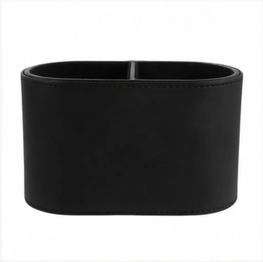 PU Desktop Pen Holder 2 Compartments Black Makeup Brush Organizer Remote Control Holder Office Classroom Bathroom