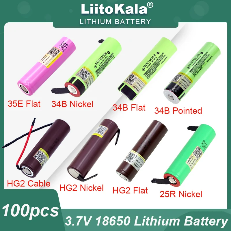 100pcs LiitoKala Original NCR18650B 3400mah/HG2 3000mah/35E 3500mah/25R 2500mah 3.7v Lithium Rechargeable Battery Wholesale