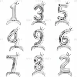 32 Inch Silver Crown Standing Number Aluminum Film Balloon Baby Birthday Party Photo Decoration Props