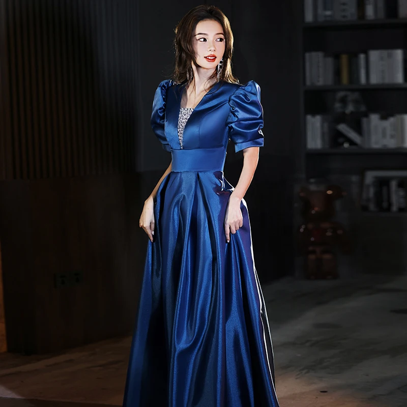 Royal Blue Evening Dresses Long Elegant V-Neck A-Line Floor-Length Women Formal Occasion Gowns For Wedding Party