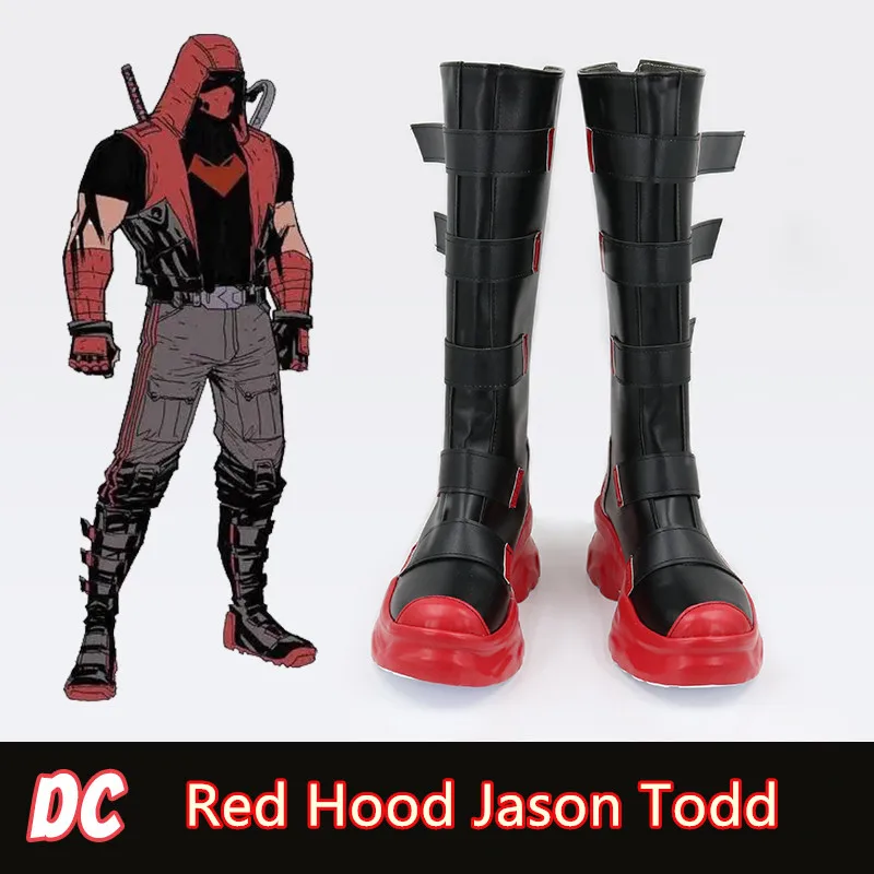 

Jason Todd Robin Red Hood Cosplay Costume Shoes Black Red Handmade Faux Leather Boots