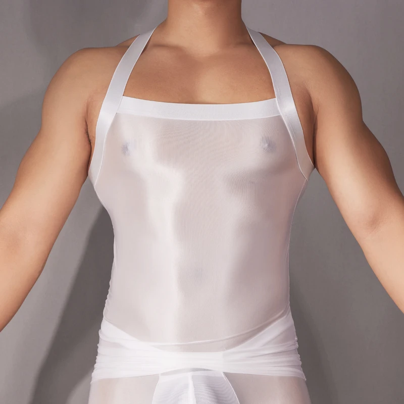 Sexy Cool Men High Elastic Bandage Strap Body Tank Top Thin Transparent Bodice Vest Sleeveless Sheer Male Tee Erotic Lingerie