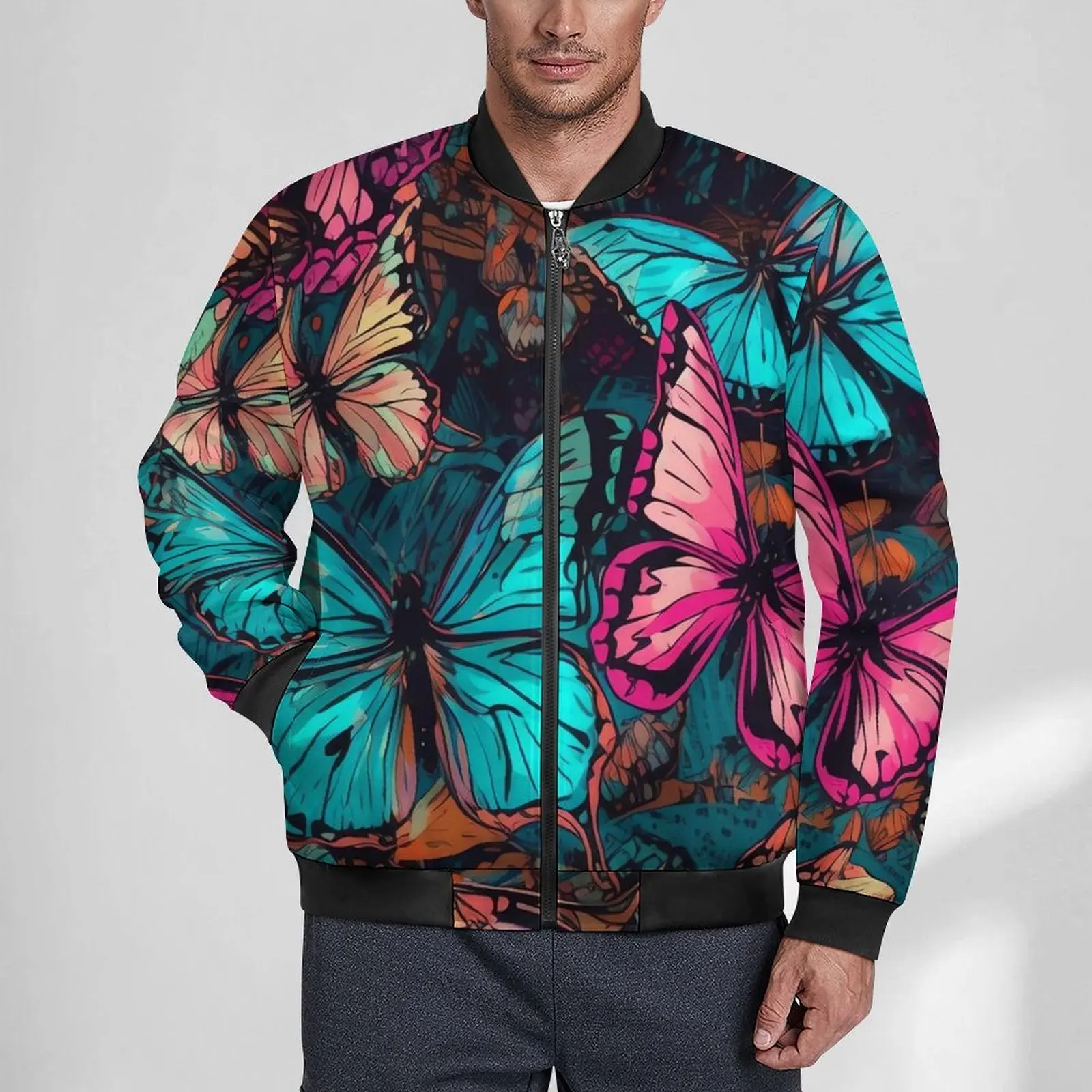 

Watercolor Butterflies Jackets Animal Print With Pockets Autumn Coats Male Cool Casual Jacket Outerwear Oversize Windbreakers