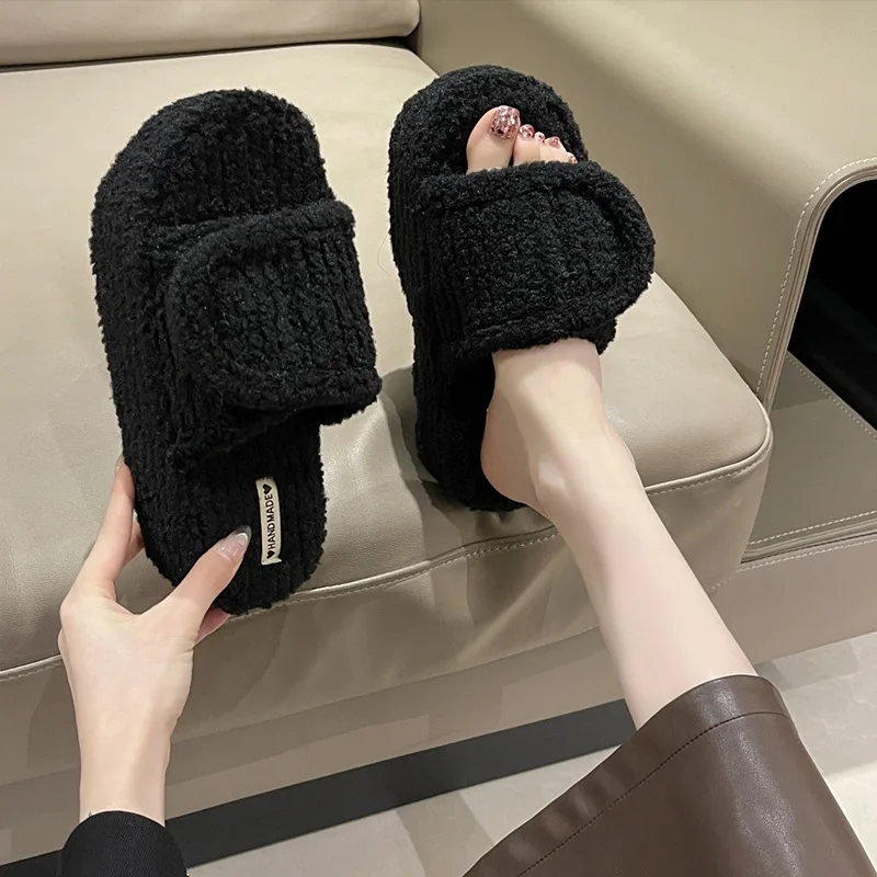 2023 New hook loop Mao Mao slipper women wear wool slippers autumn fashion home platform increased flip flops zapatillas mujer