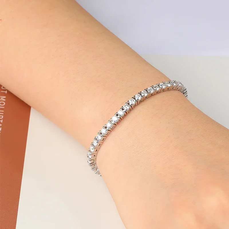 Smyoue 2-6.5mm Reale Moissanite Tennis Bracciale per le donne Regalo di Natale Placcato in platino 100% 925 Gioielli da sposa in argento sterling