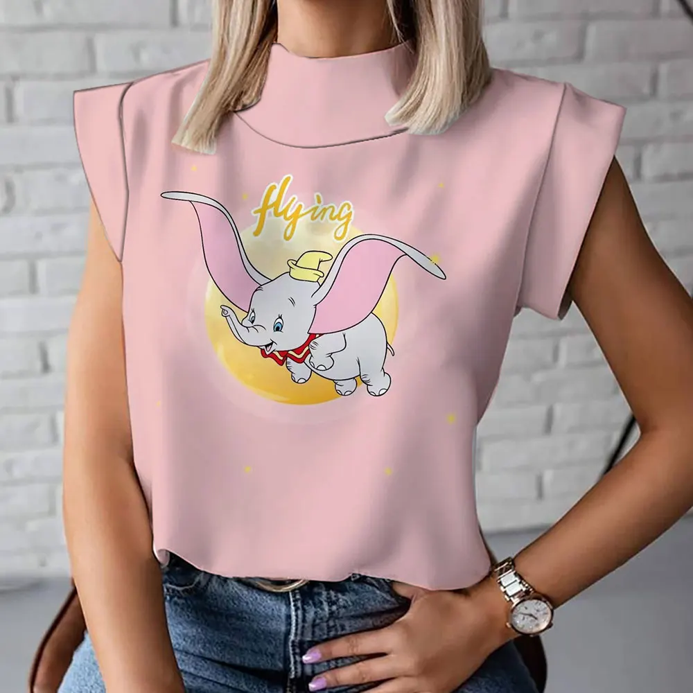 

Dumbo cartoon women's high collar T-shirt fashionable and comfortable casual short-sleeved summer ladies T-shirt 2024 new