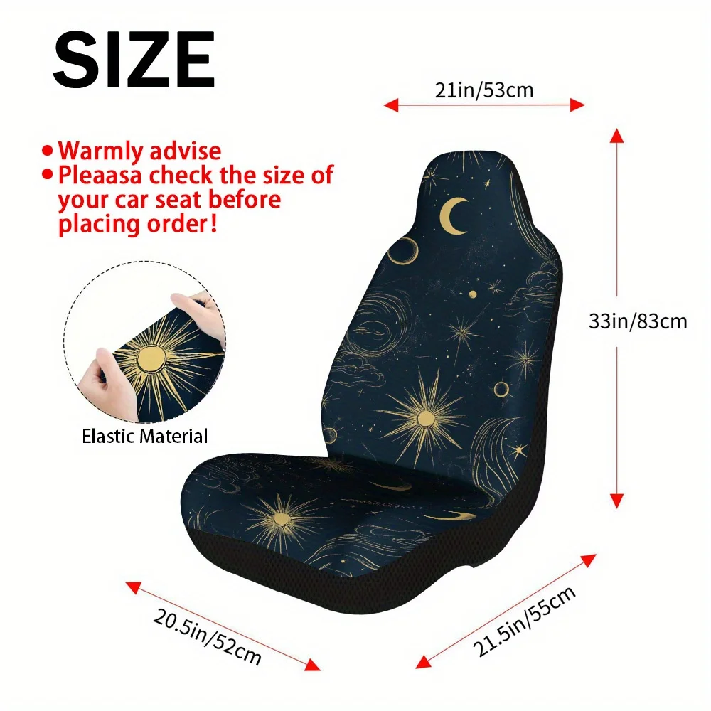 2pcs Celestial Night Sky Magic Print Car Seat Covers – Universal Front Seat Protectors For Cars, SUVs & Sedans, Durable Design,