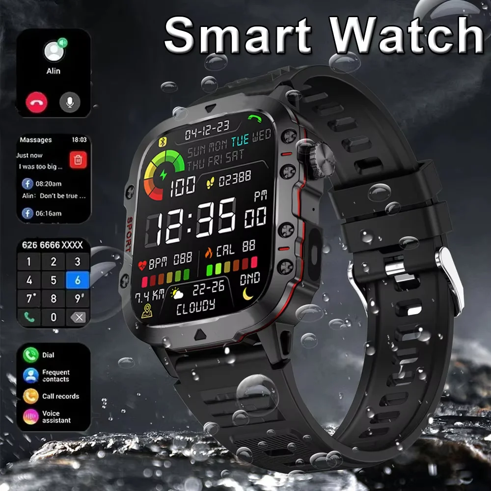 LAXASFIT Neue Smartwatch 2,01 Zoll Bluetooth Talk Herren Outdoor Sports Fitness Tracker mit LED-Taschenlampe Smart Watch