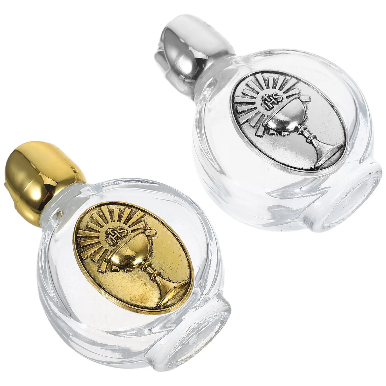 2Pcs Empty Holy Water Bottles Elegant Embossed Glass Refillable Blessing Water Container for Religious Perfume Storage Party