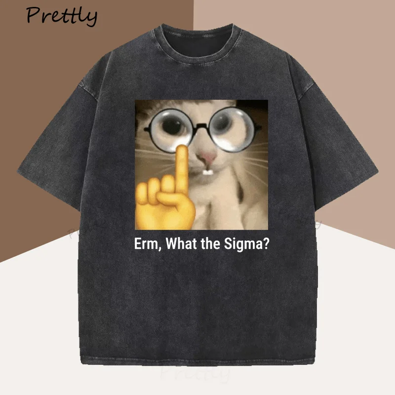 Erm, What The Sigma Meme T-Shirt Men Women Funny Graphic T Shirts Brainrot Tee Silly Cat Humor Tees Casual Cotton Clothes Tops