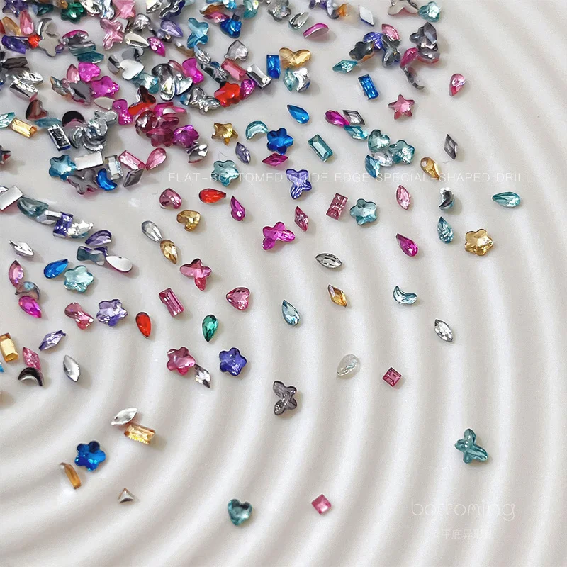 100Pcs Mix 1/2/3/4mm Mini Colorful Nail Art Rhinestone Mixed Star/Oval/Sequare Nail Diamond FlatBack Shinying Manicure Diamond&*