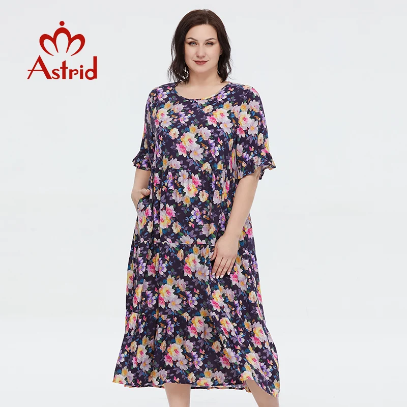 Abito estivo da donna Astrid 2023 per donna abito Vintage Casual allentato A Line abiti lunghi in cotone con stampa floreale Oversize da ufficio