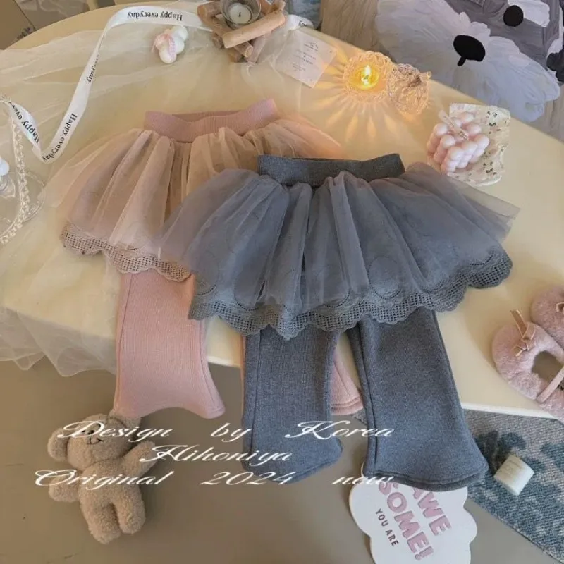 Girls' leggings autumn and winter new item fake two-piece velvet yarn skirt flared pants children's comfortable pants skirt 2