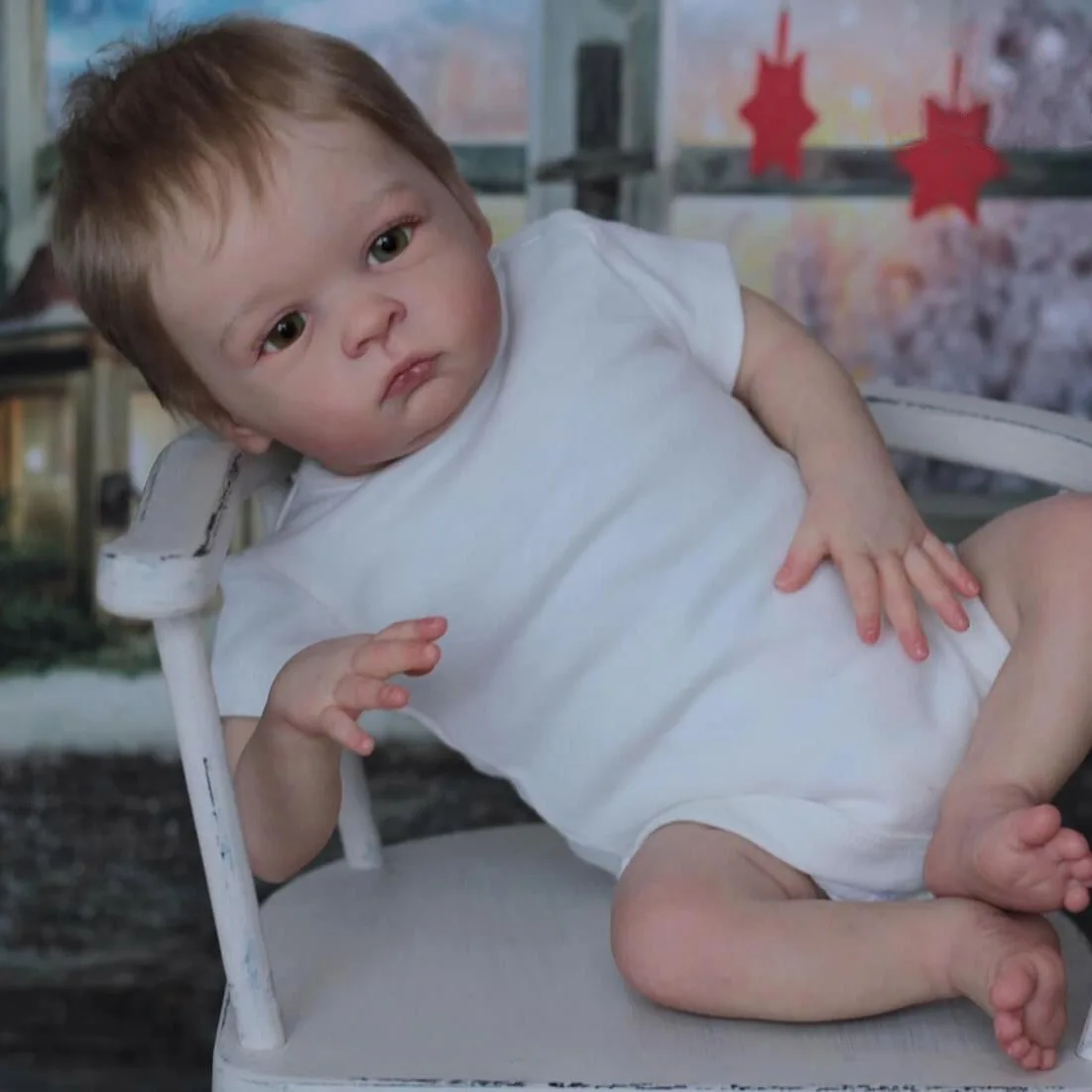 

NPK 19inch Oskar Awake Reborn Baby Doll Soft Body Already Painted Finished Child Gift Collectible Realistic Baby Figure