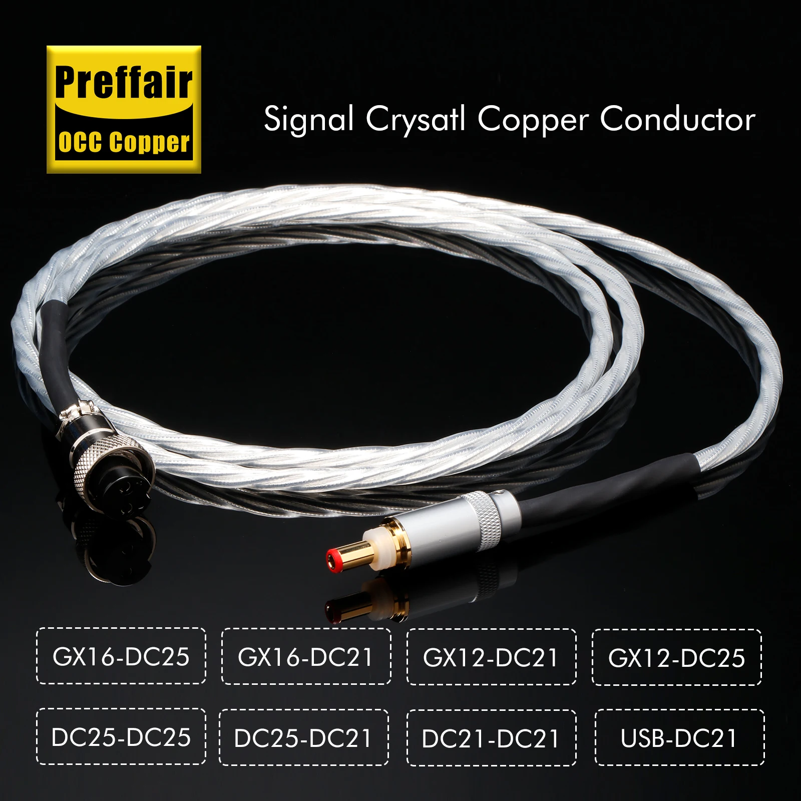 

Hifi DC Power Cable USB/DC/GX16/GX12 to DC 5.5*2.5/2.1/mm OCC Silver Plated AC/DC Phono Cable Silver Foil Shield Amplifier Cable