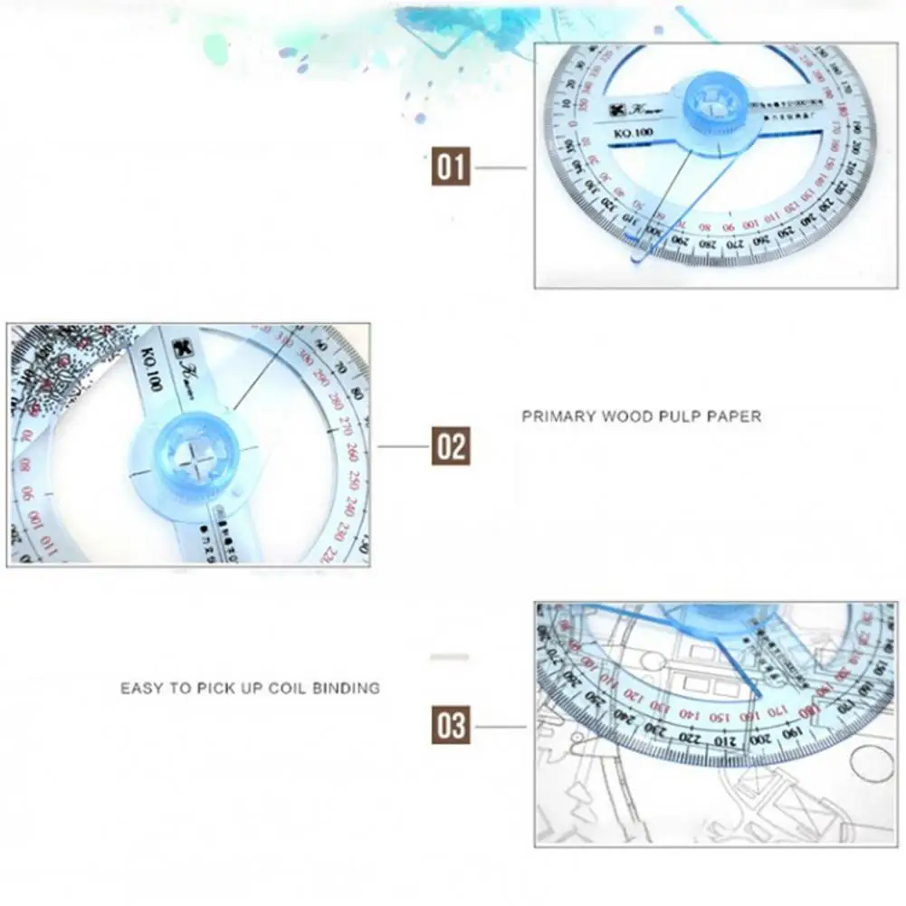 Blue Color  Excellent Angle Protractor with 360 Degree Rotating Pointer Plastic Angle Protractor Easy to Read   Office Supplies
