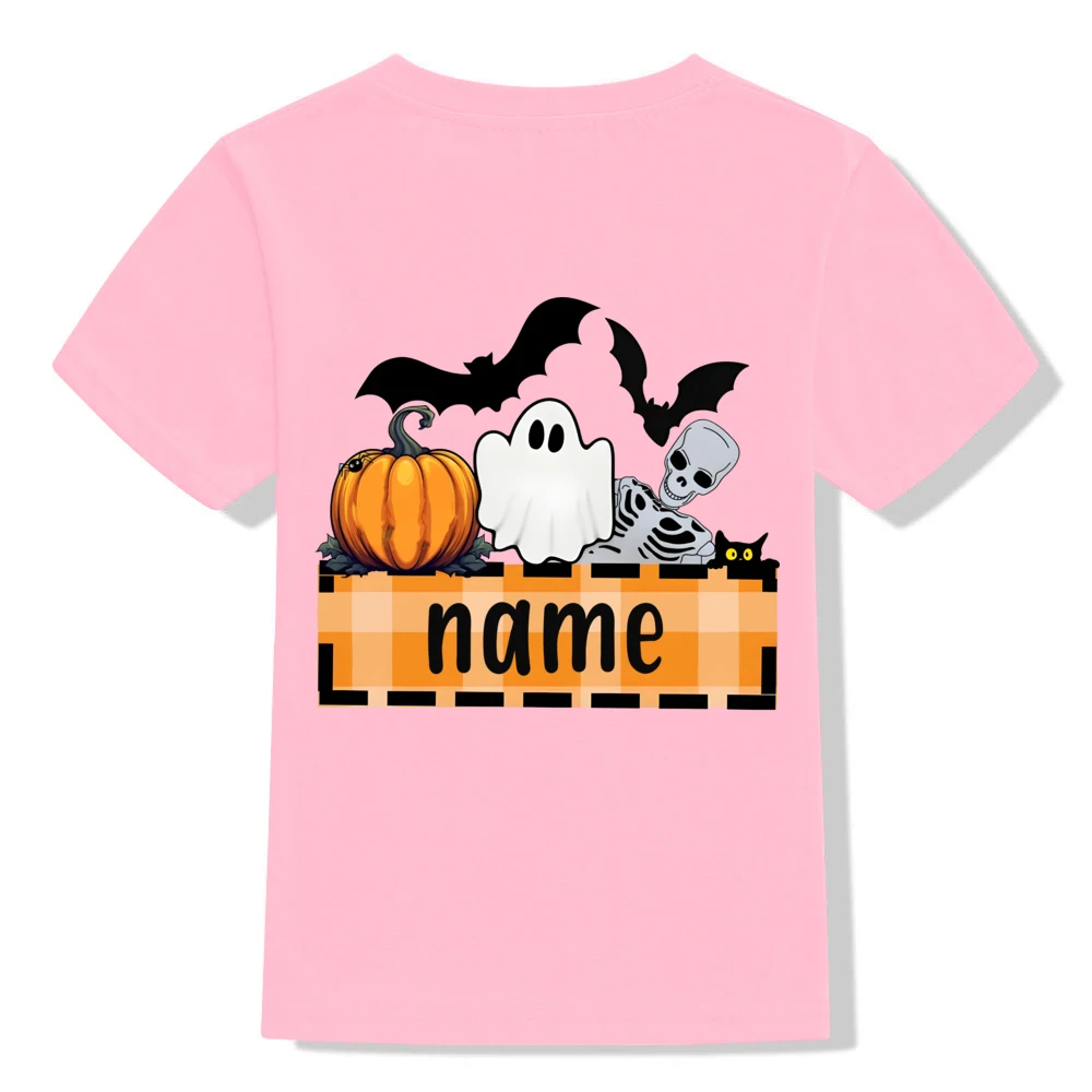 Custom Name Ghost&Pumpkin Print Halloween Kid Tee Top Personalize Short Sleeve Child T-shirt Halloween Holiday Party Clothing