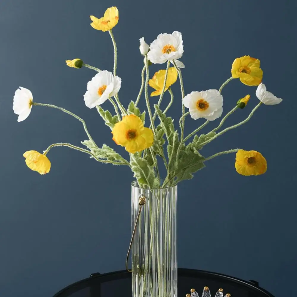 Home Decor Flocking Stem Real Touch Elegant Gorgeous Faux Bouquet Artificial Papaver Rhoeas Fake Poppies Flowers Silk Plants