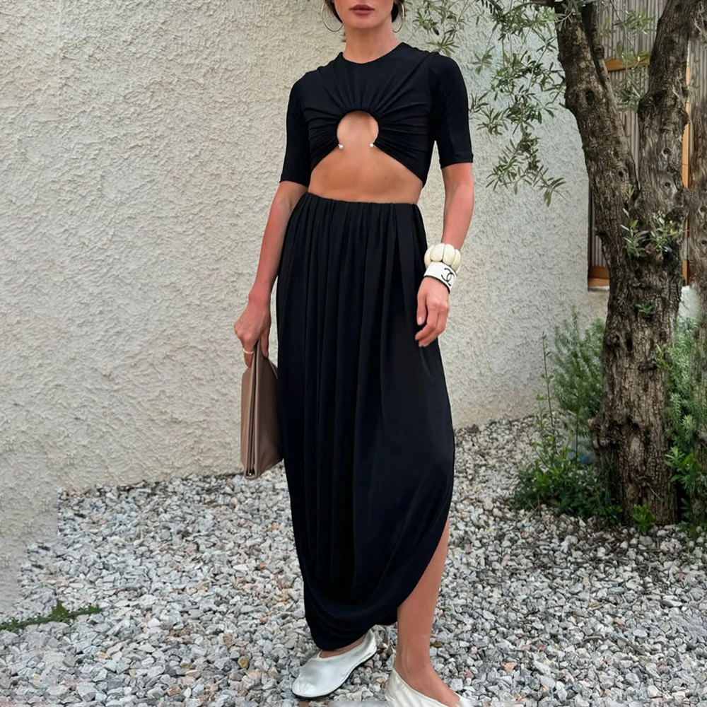 

Tuularose женская летняя макси-юбка модная плиссированная юбка с разрезом и высокой талией однотонная повседневная уличная одежда вечерние женские юбки для отдыха