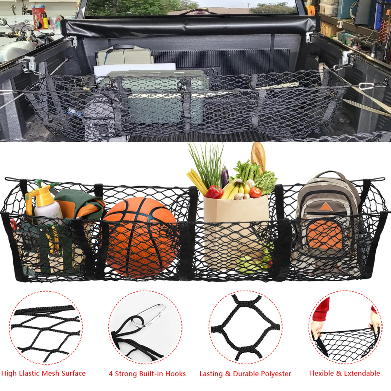 Car 4 Pocket Cargo Net Trunk Bed Luggage Storage Organiser Mesh For Isuzu D-Max Dmax 2013-2020 2021 2022 2023 2024 Pickup 4x4