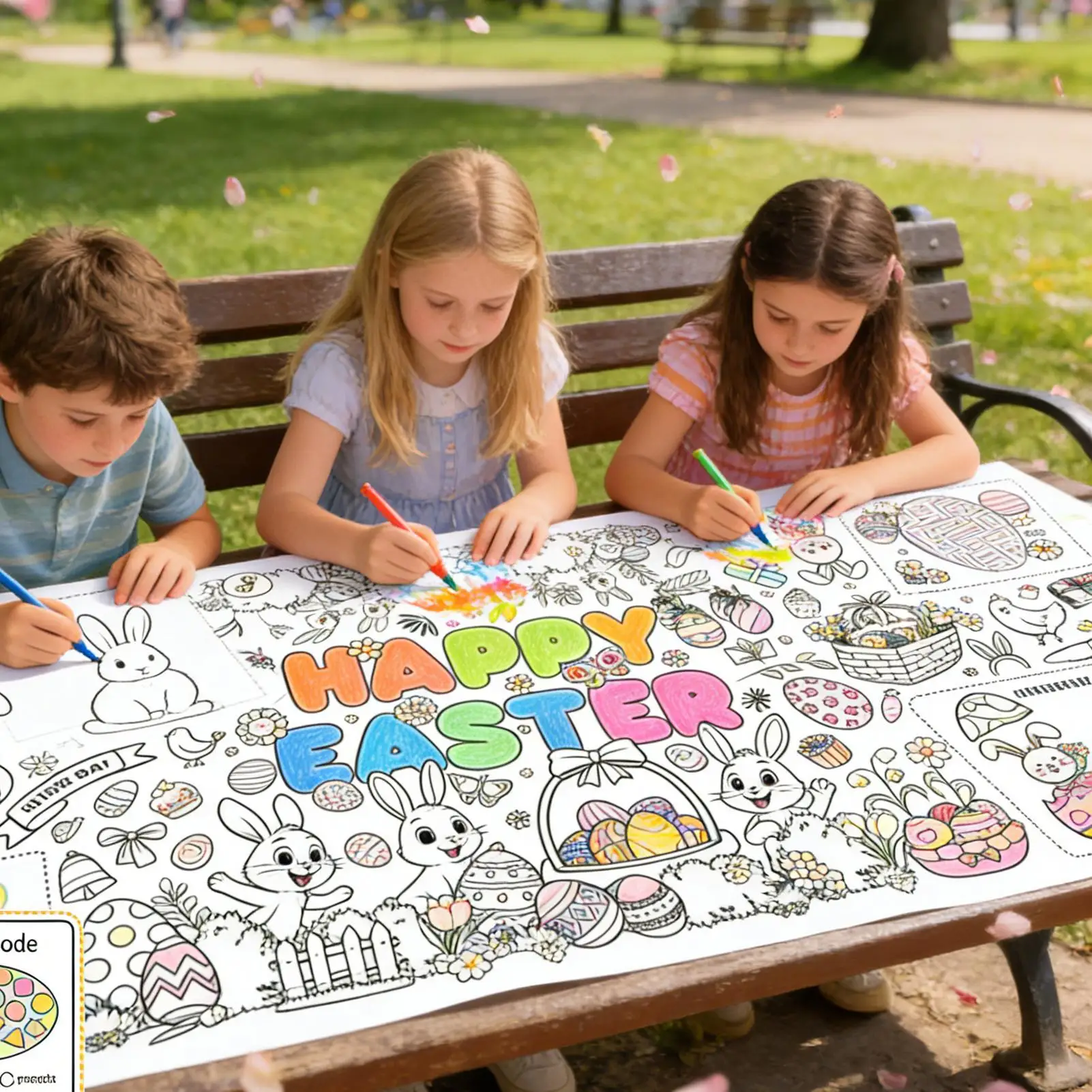 Pagina da colorare pasquale 30 x 72 pollici Impermeabile Decorazioni per la casa grandi fogli da colorare grandi per riunioni di famiglia di vacanze autunnali di Pasqua