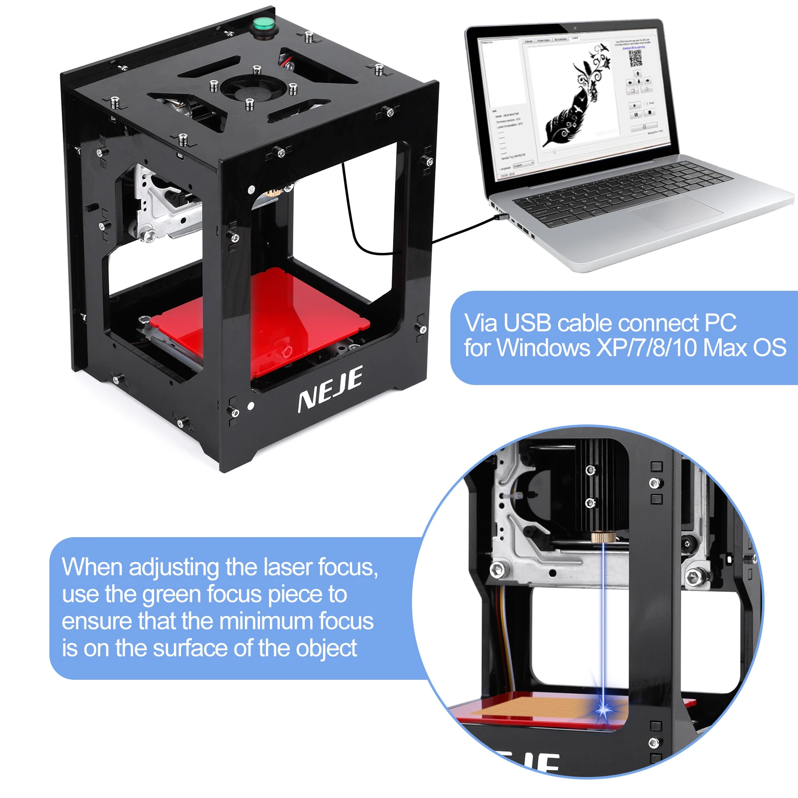 Imagem -04 - Neje Máquina de Gravação a Laser Dk8-kz 1500mw 2000mw 3000mw Desktop Mini Pequena Máquina de Gravação a Laser Máquina de Marcação Plotter