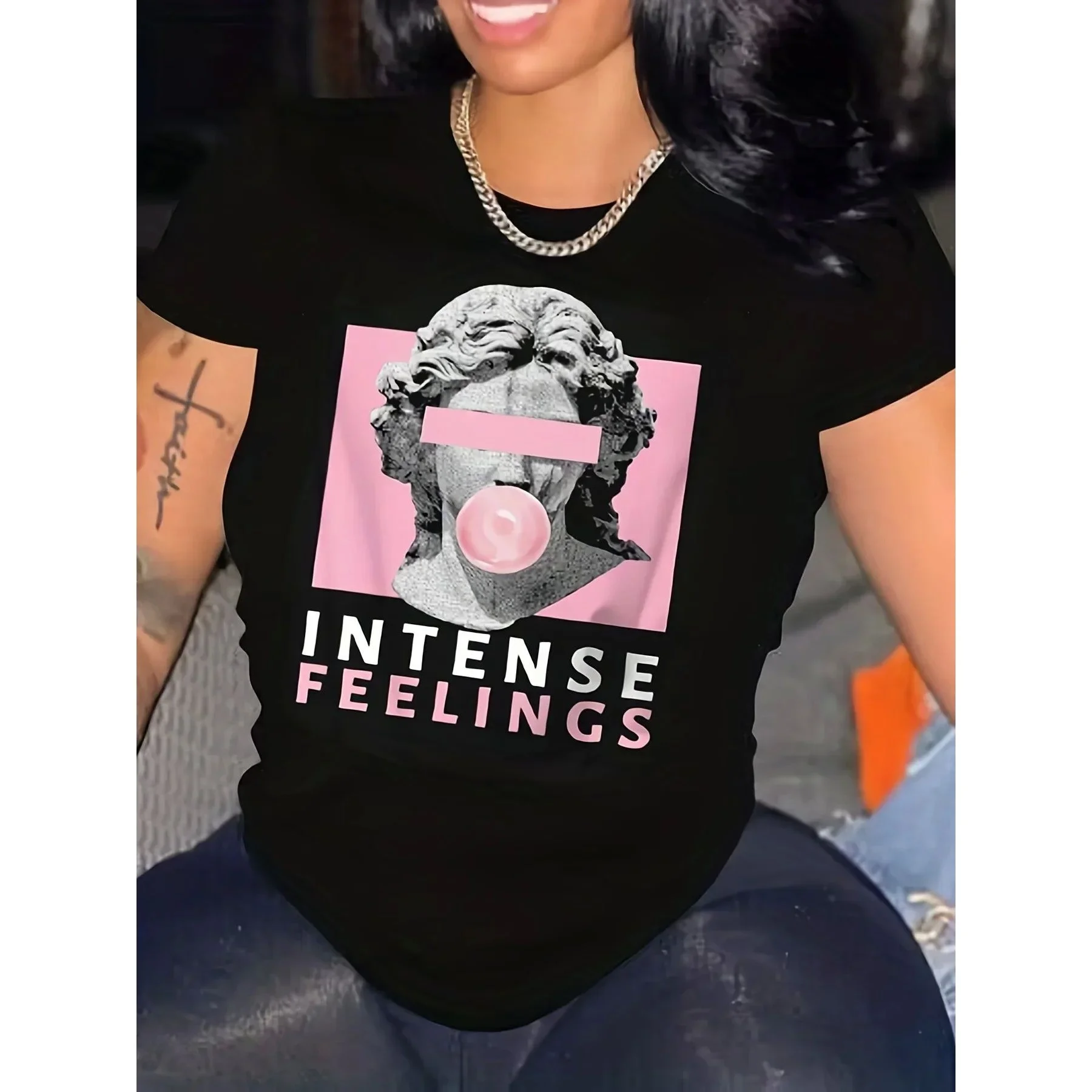 

Women's plus Size Casual T-irt Hand-painted Cusized Design Sculpture Pattern Large Medium Size Clothing