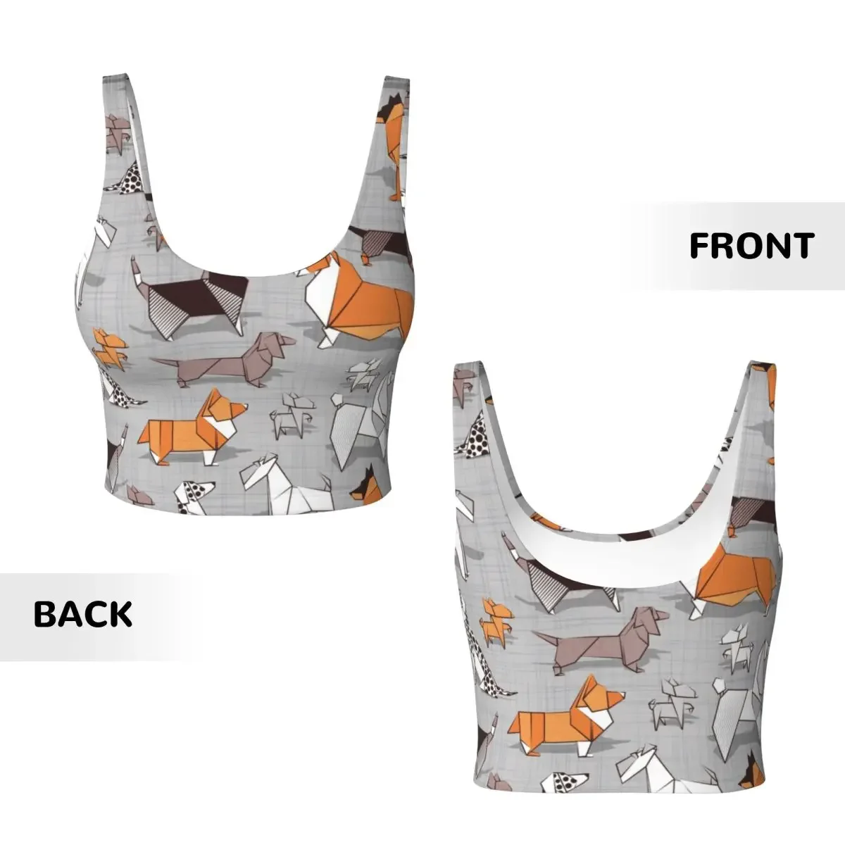 Custom Origami Doggie Friends Workout Crop Tank Tops Women's Dachshund Beagle Terrier Dog Yoga Sports Bras