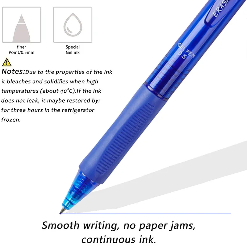 Transparent Pole Erasable Gel Pen Comes with Eraser 0.5mm Blue Black Magic Ink Smooth Writing Washable School Office Stationery