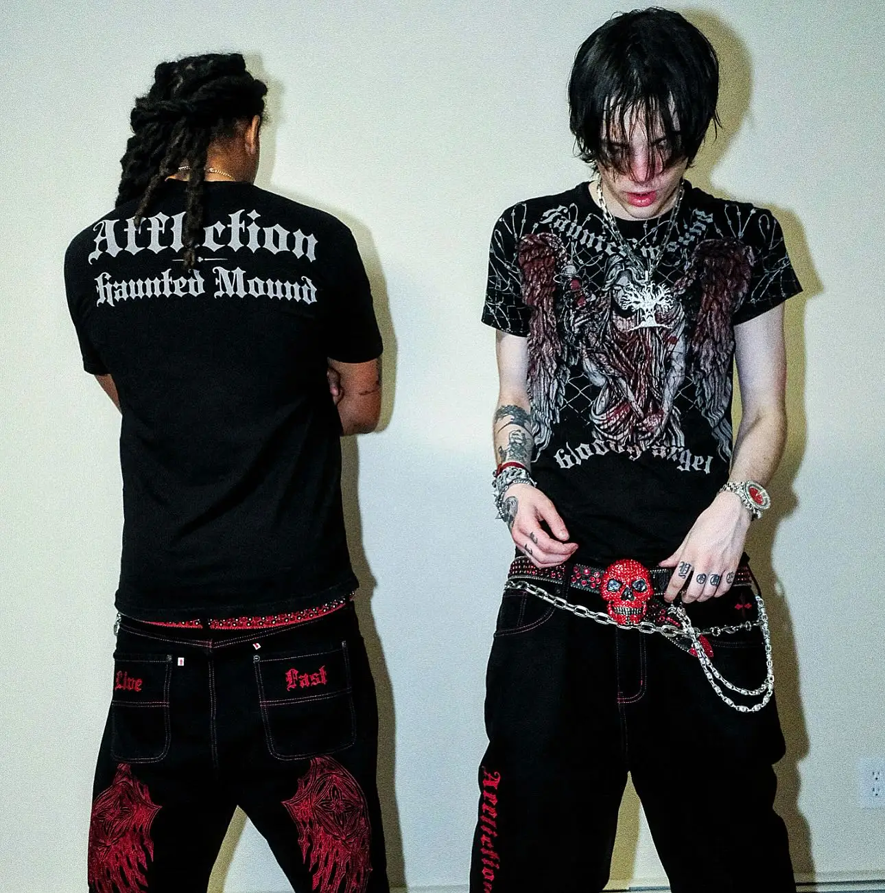 Affliction x Haunted Mound skull graphic t shirts high street oversized t shirt cotton short sleeved couples y2k top