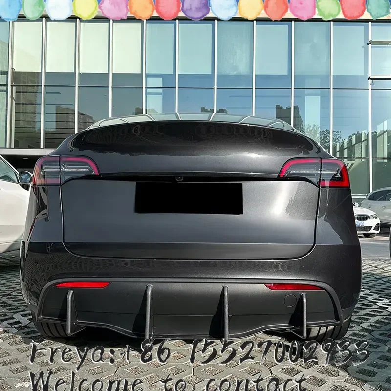 Gloss Black/Carbon Fiber Look Rear Shark Chassis Fin Style Bumper Diffuser Lip Wing For Model Y 2017-2024 Spoiler