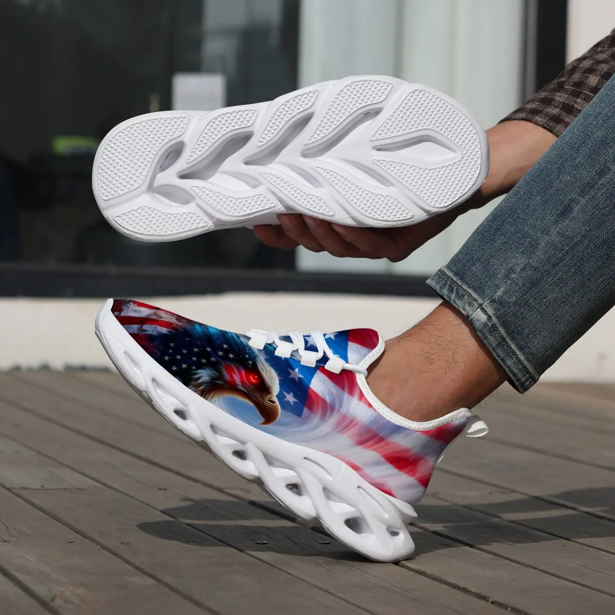 

New Lightweight Soft-soled Casual Sports Shoes with High-quality Flying Woven National Flag and Eagle Pattern Design