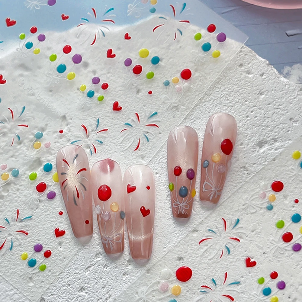1 Sheet Cute Colorful Balloons Nail Art Stickers Decal Bright Firework Pattern Nail Sticker The New Year's Manicure Decor Slider