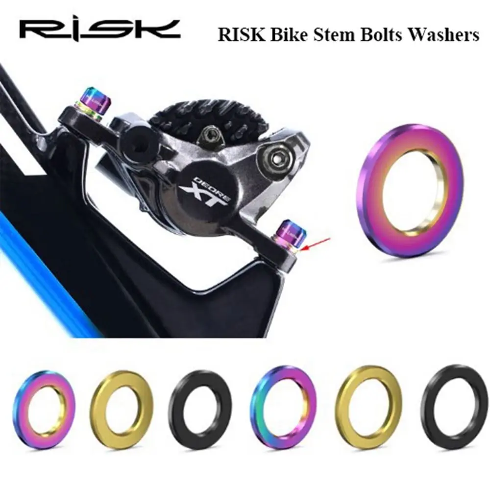 

RISK Bike Bolts Washers High Quality M5 M6 4 Colors Flat Ring Titanium Alloy Stem Bolts Washers Outdoor Cycling